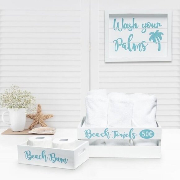 NEW Elegant Designs Costal Beach Wooden‎ Boxes Towel Toilet Paper Holders Decor - Picture 1 of 13